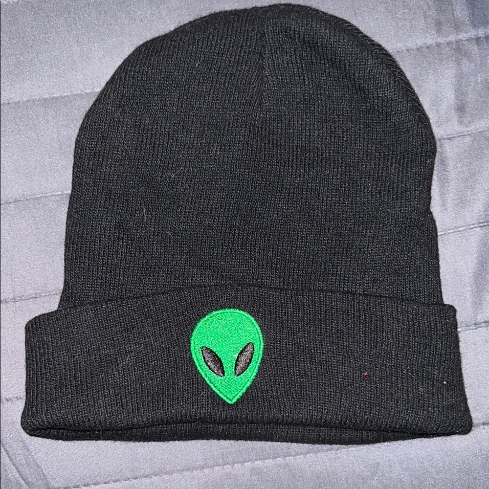 Alien Embroidered Black Beanie